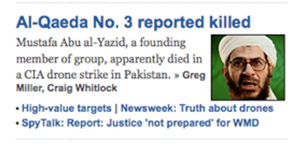 Al Qaeda No. 3 Killed For Ten-Millionth Time