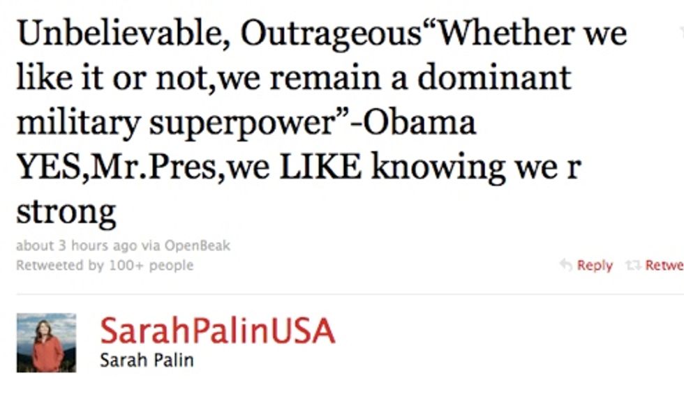 Barack Obama Is Not Loving War Enough For Sarah Palin