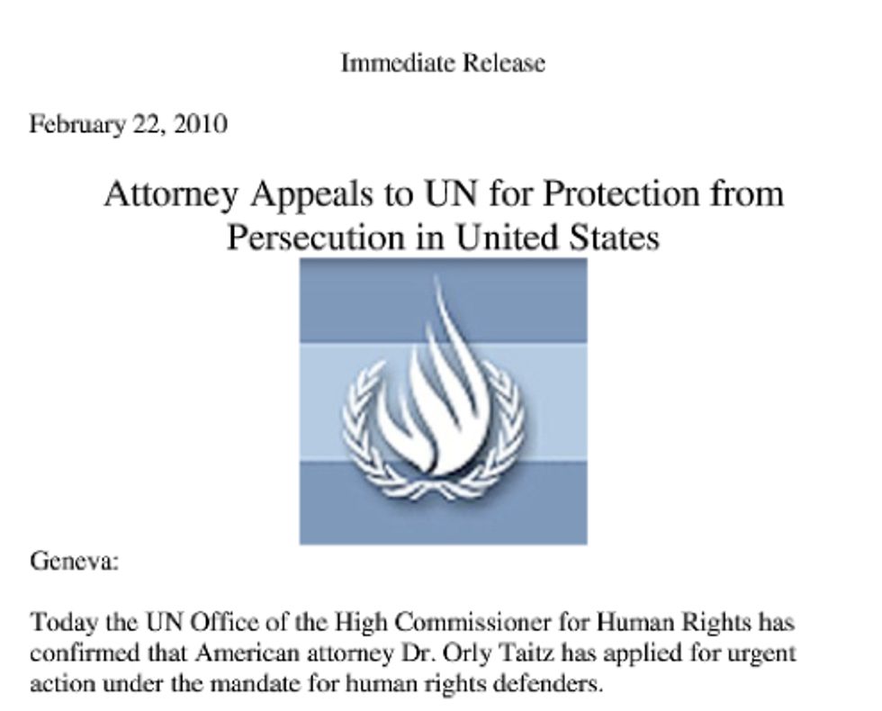 Orly Taitz Thinks UN Can/Will Protect Her