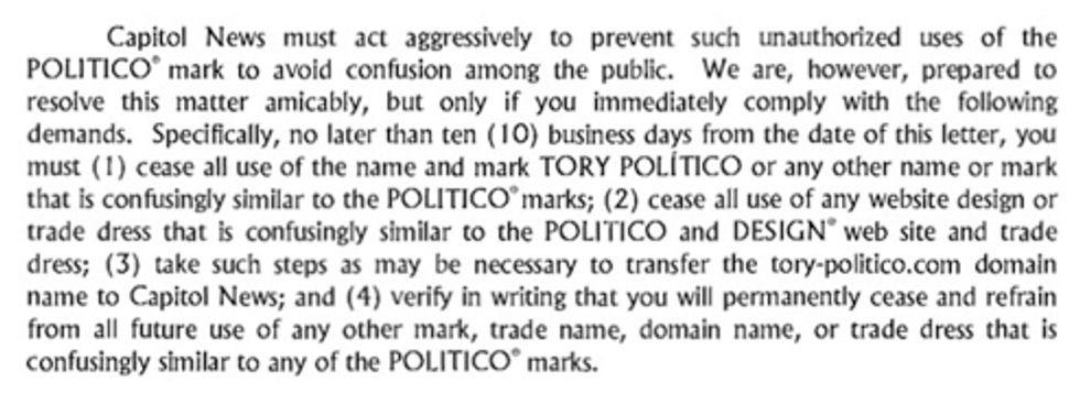 Stupid Politico Threatening To Sue Some British Dude's News Site