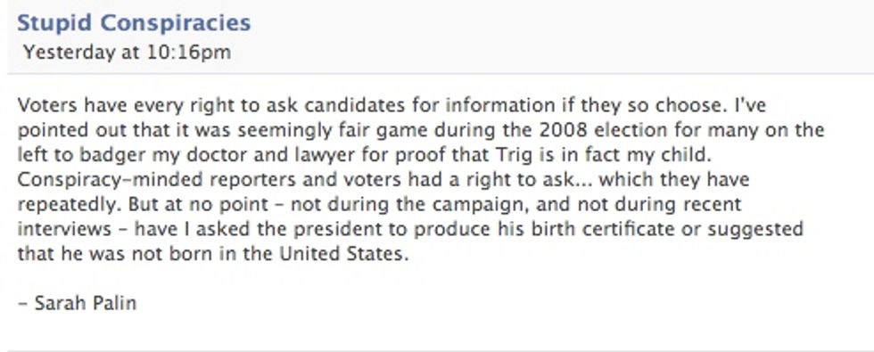 If Sarah Palin Were Not Trig's Mother, Would Barack Obama Be Kenyan?