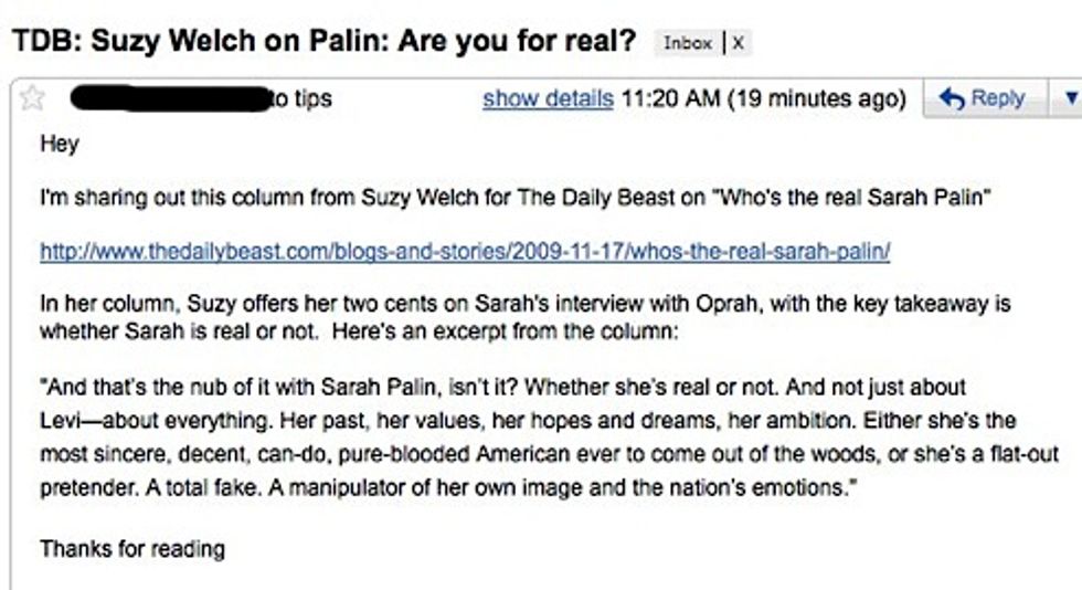 Lady On Website Wonders If Sarah Palin Is Real Or Not