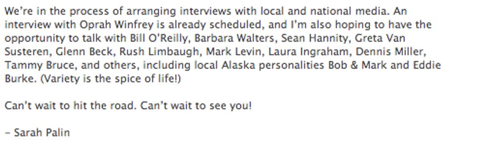 Sarah Palin Will Let Anyone Interview Her!