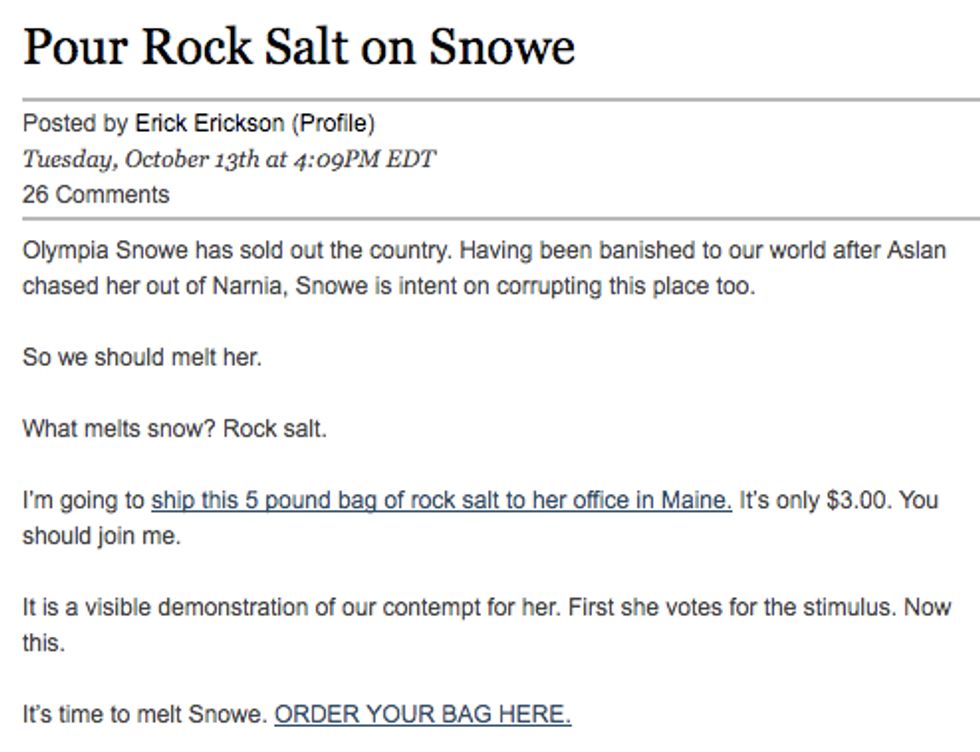 RedState About To Blow Olympia Snowe's MIND