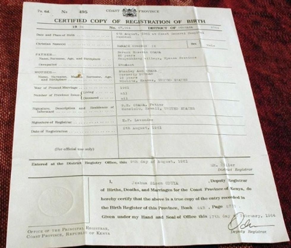 Birthers Unveil Hilarious New Forged Kenyan Birth Certificate!