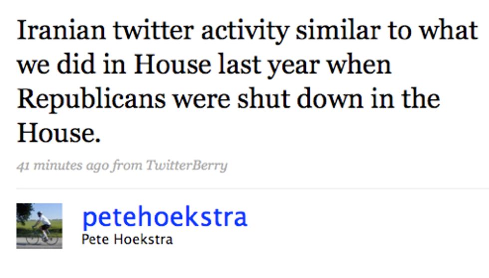 Congressmen Reminisces Of *Last* Year's Iranian Techno-Revolution, When House Republicans Whined About Offshore Drilling During Recess