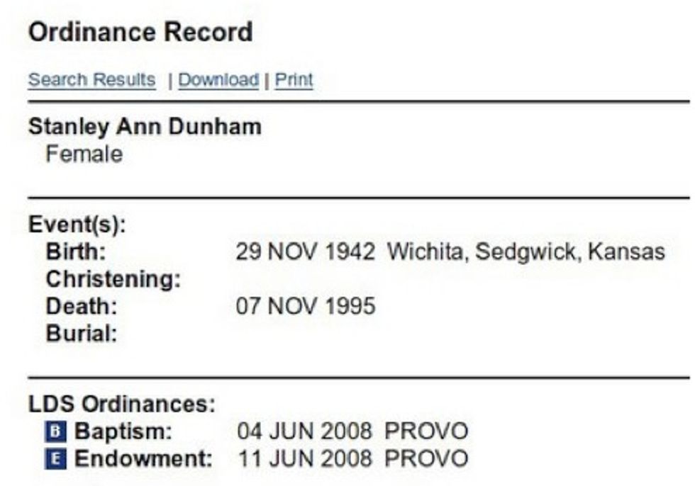Whoa Hey, The Mormons Baptized Obama's Dead Mother Last Year, Whoa Hey