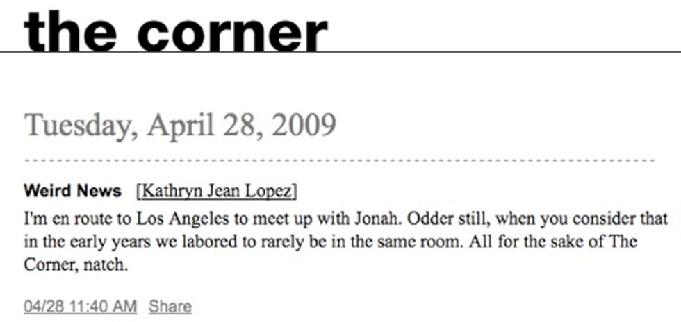 Jonah 'K-Lo' Goldberg Having LA Affair With Itself?