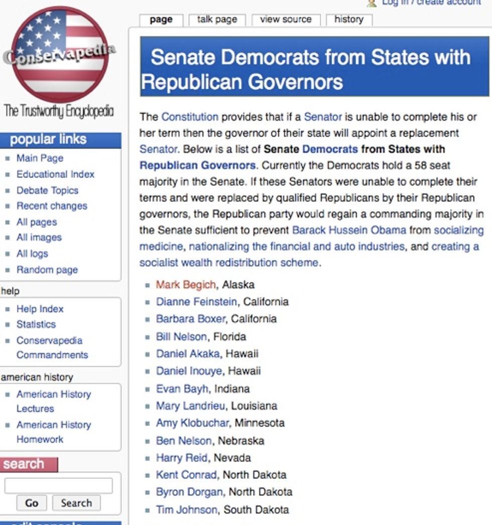 Conservative Wiki Offers Helpful List of Senate Democrats To Assassinate, So Republican Governors Can Appoint GOP Replacements
