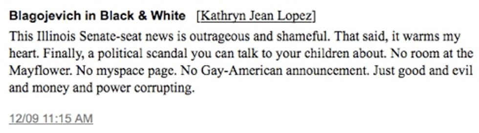 Kathryn Jean Lopez Very Excited About Simplicity, Non-Gayness Of Blaggy Scandal