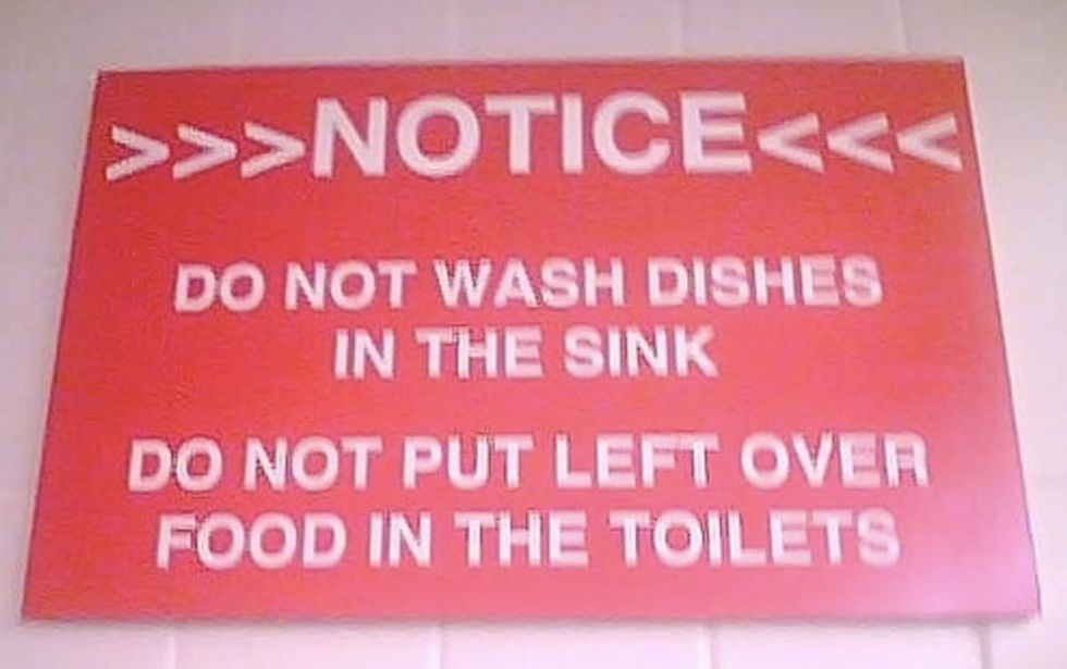 Women Constantly Trying To Do Kitchen Chores In Veterans Affairs Dept. Bathroom