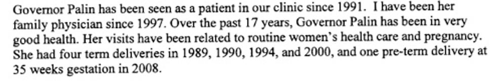 Read Sarah Palin's Important Medical Fax!