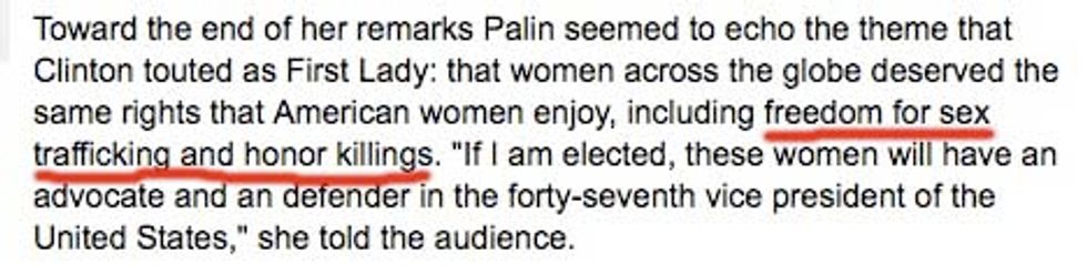 WaPo: Sarah Palin Promotes 'Freedom For Sex Trafficking'