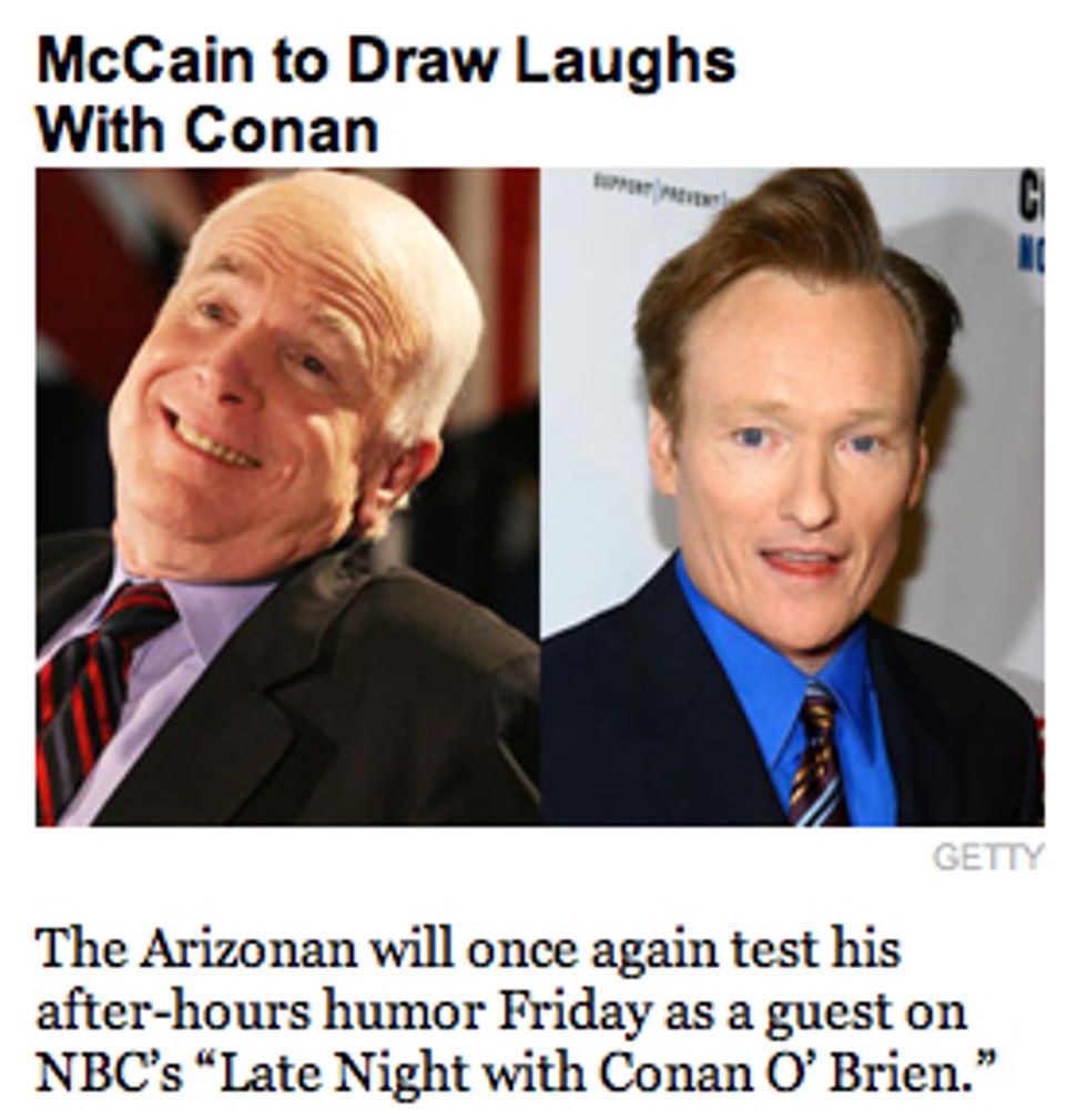 What Inappropriate New Jokes Will McCain Make On Teevee Tonight?