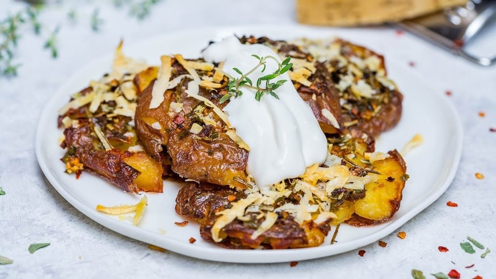 Roasted Smashed Potatoes With Garlic And Parmesan