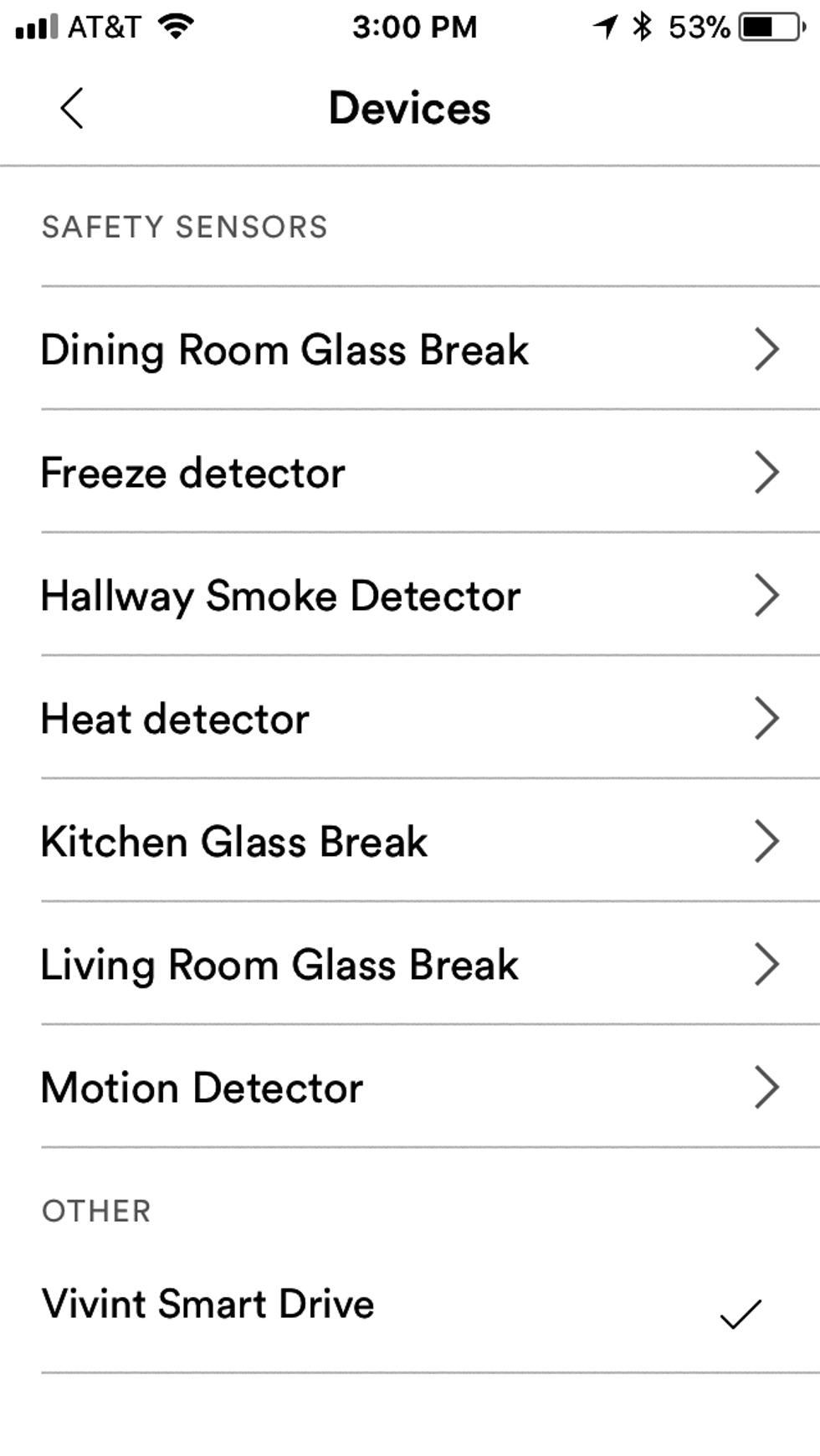Vivint mobile app showing devices you can add to your Vivint Smart Home system.