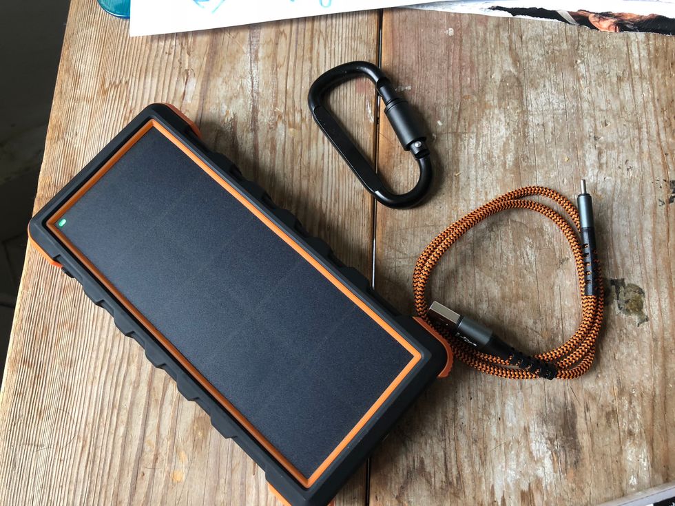 You can store eight to ten full charges on the ToughTested Bigfoot Solar Power Bank, pictured here