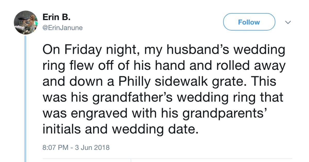 Woman Recounts The Community Effort To Help Rescue Her Husband's Wedding Ring From A Sidewalk Grate