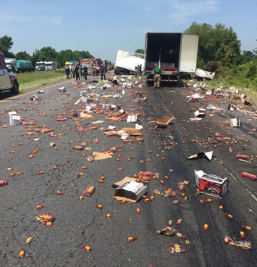 A trucking accident left an Arkansas highway covered in Fireball whisky