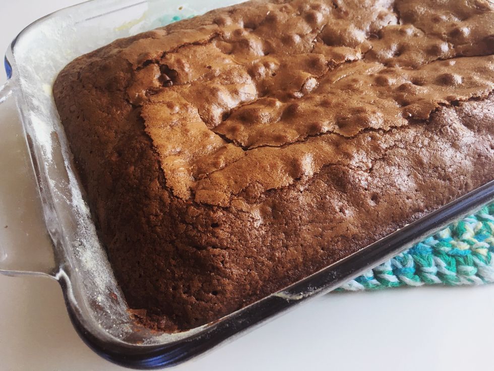 brownies that are baked in a tempered glass pan