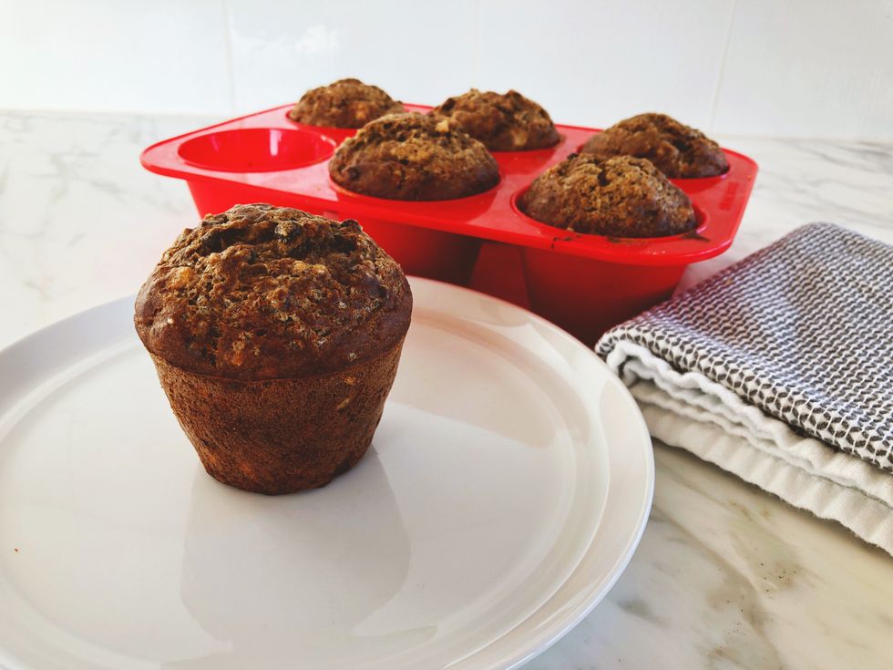 morning muffins that are baked in a silicone muffin pan