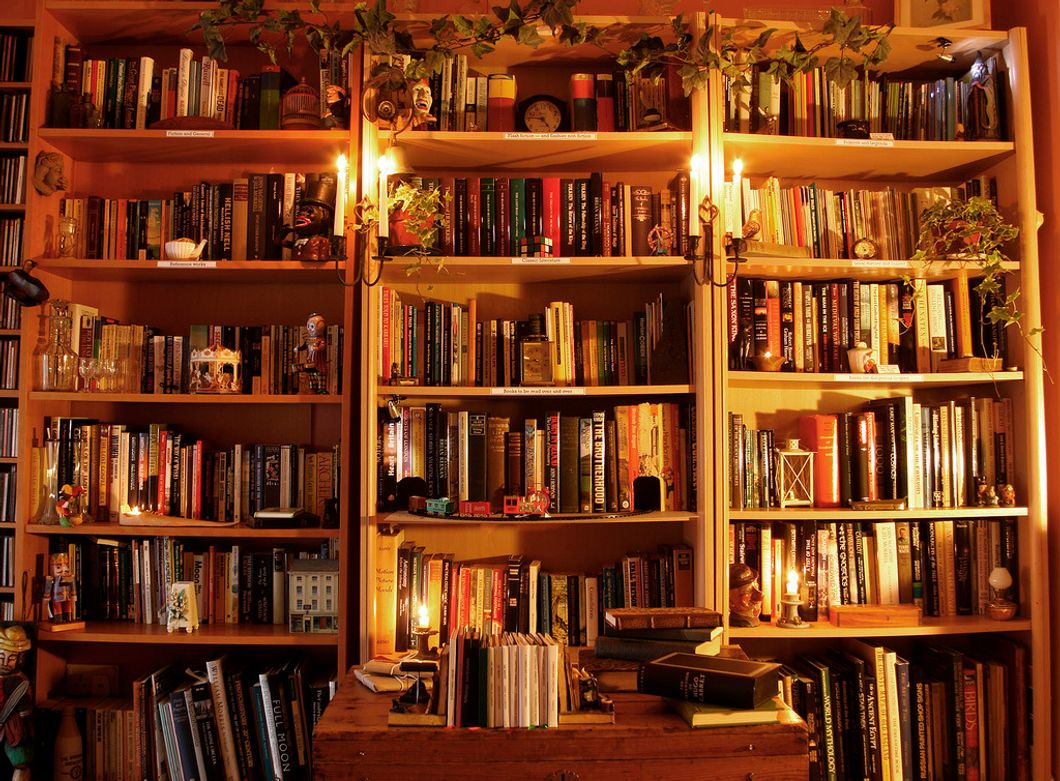 Book shelves filled with books
