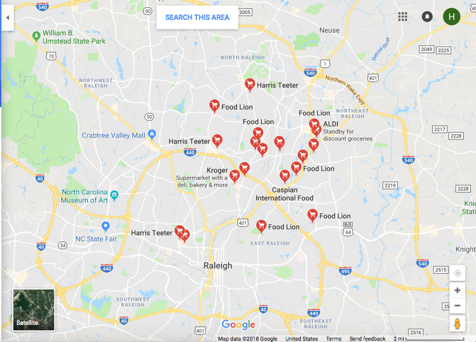 Map of Raleigh's Grocery Stores