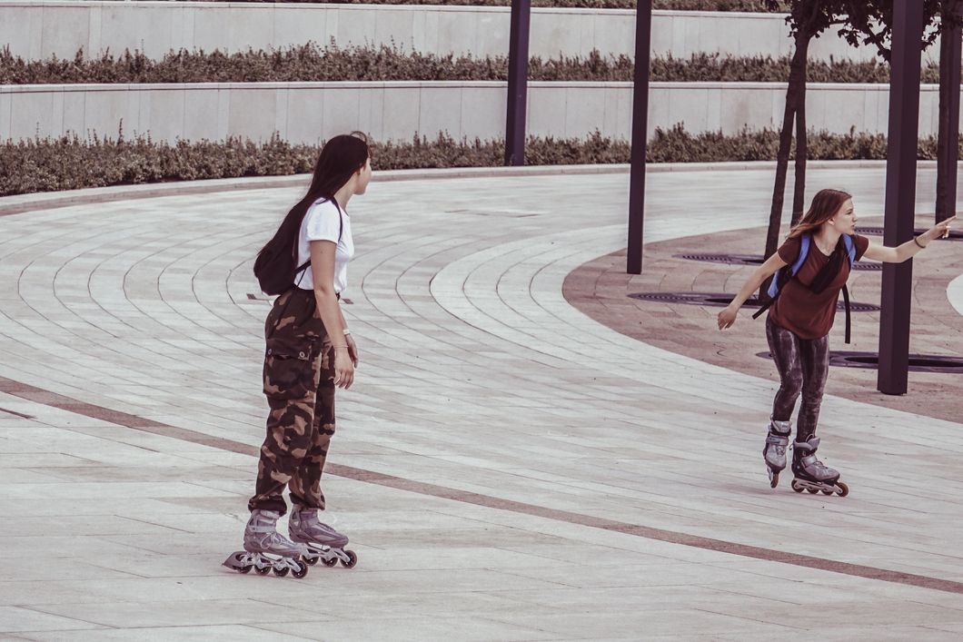 Girls with roller skates