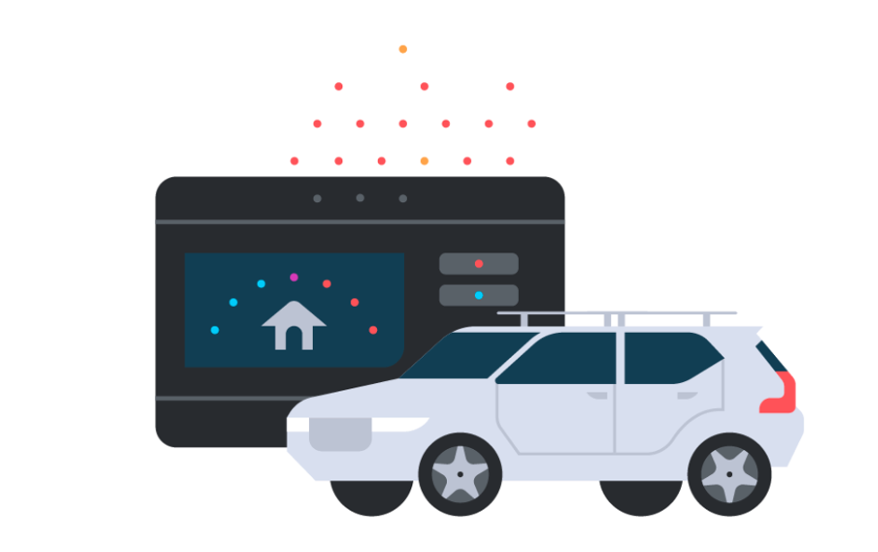 an illustration of a car and smart display