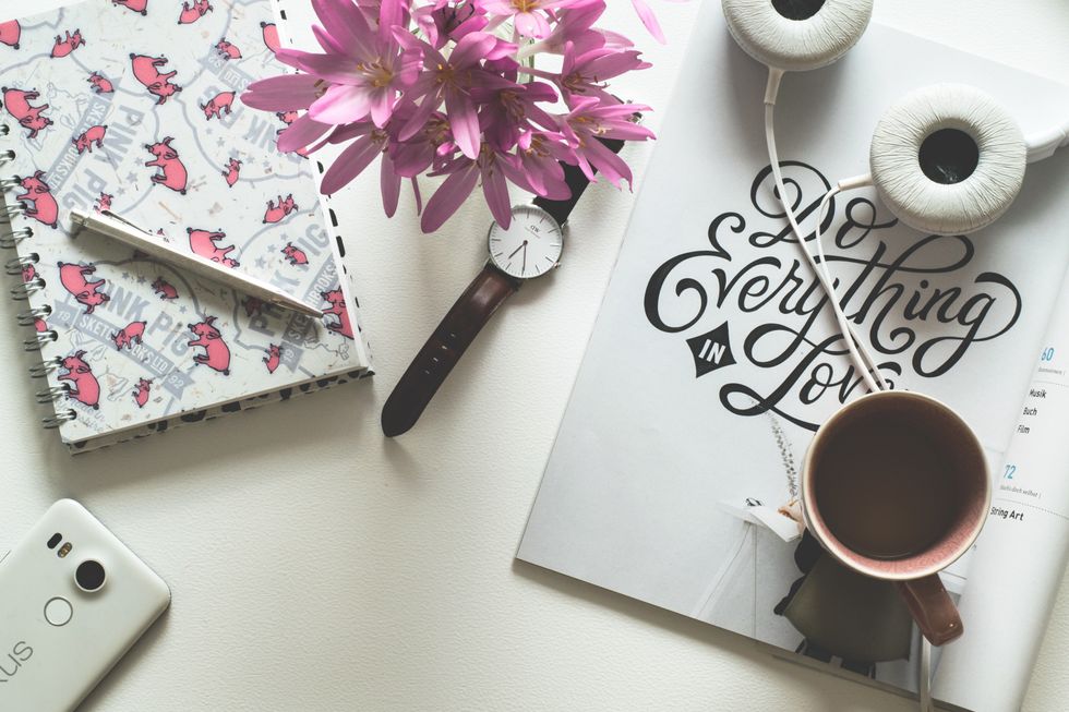 cup and notebook
