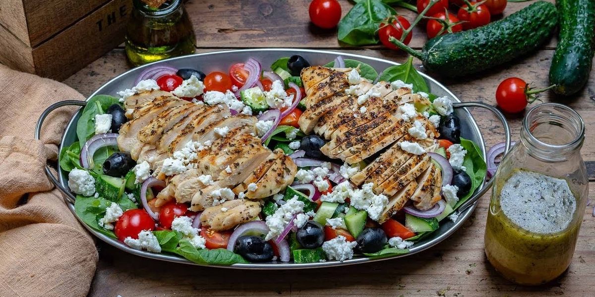 Healthy Grilled Chicken Salad Recipe (Greek Style)