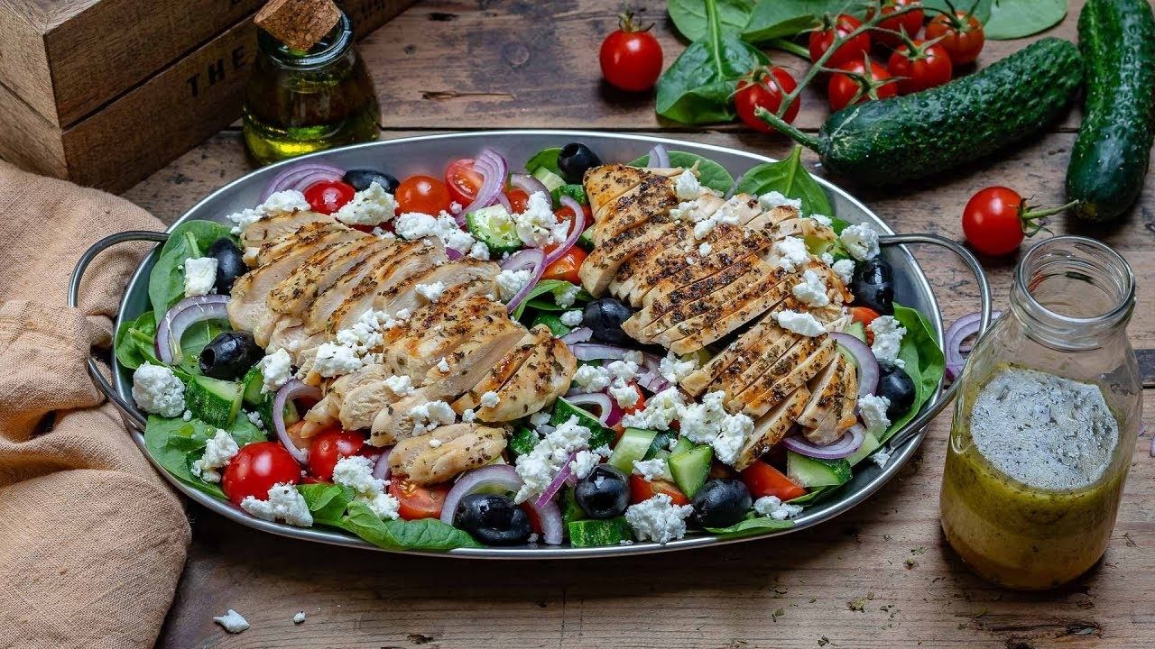 Healthy Grilled Chicken Salad Recipe (Greek Style)