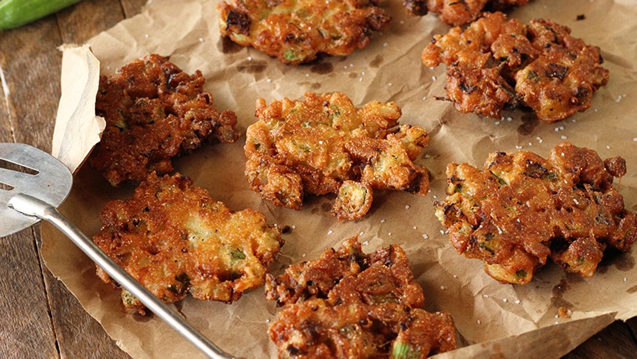 These okra and green tomato fritters are the appetizer we desperately want to taste