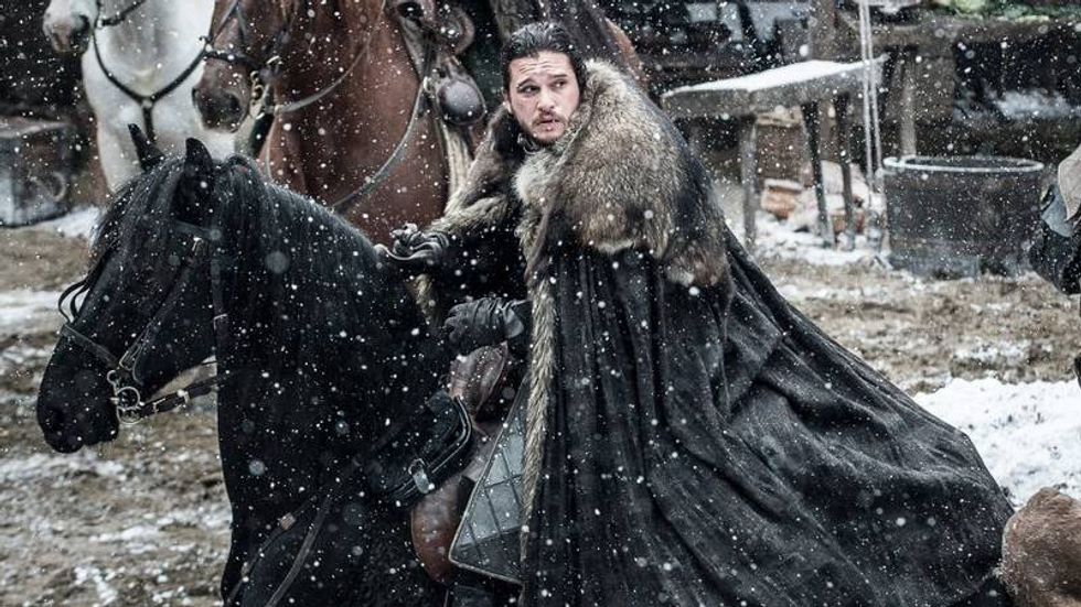Jon Snow riding away from Winterfell in Game of Thrones, Season 7 Episode 2 'Stormborn'