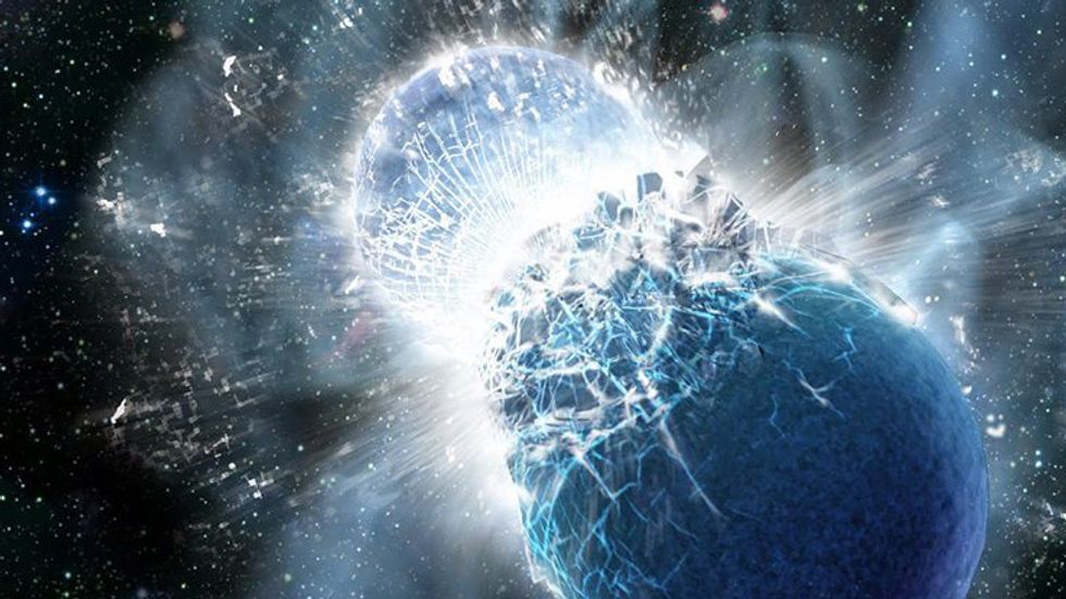 Artist's impression of two neutron stars colliding. Credit: Dana Berry, SkyWorks Digital