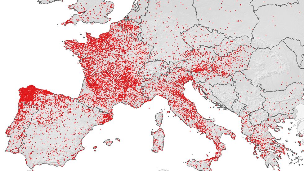 A Map of Saintly Place-names in Europe