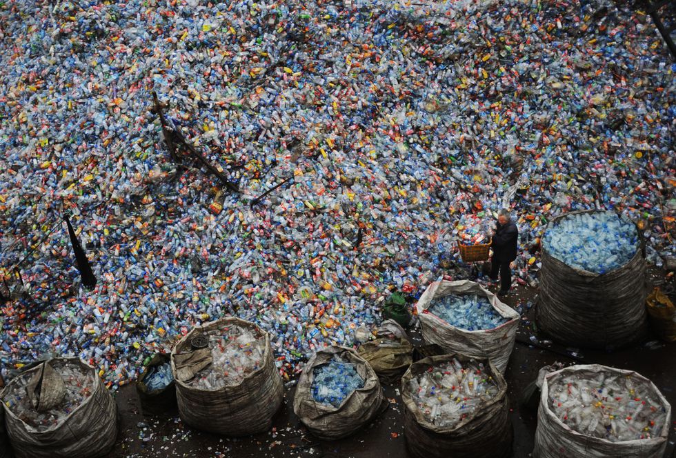 Plastic being sorted in China.