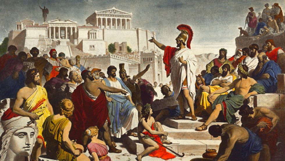 Pericles, the great Athenian leader, speaks of the greatness of liberty to the people of Athens.