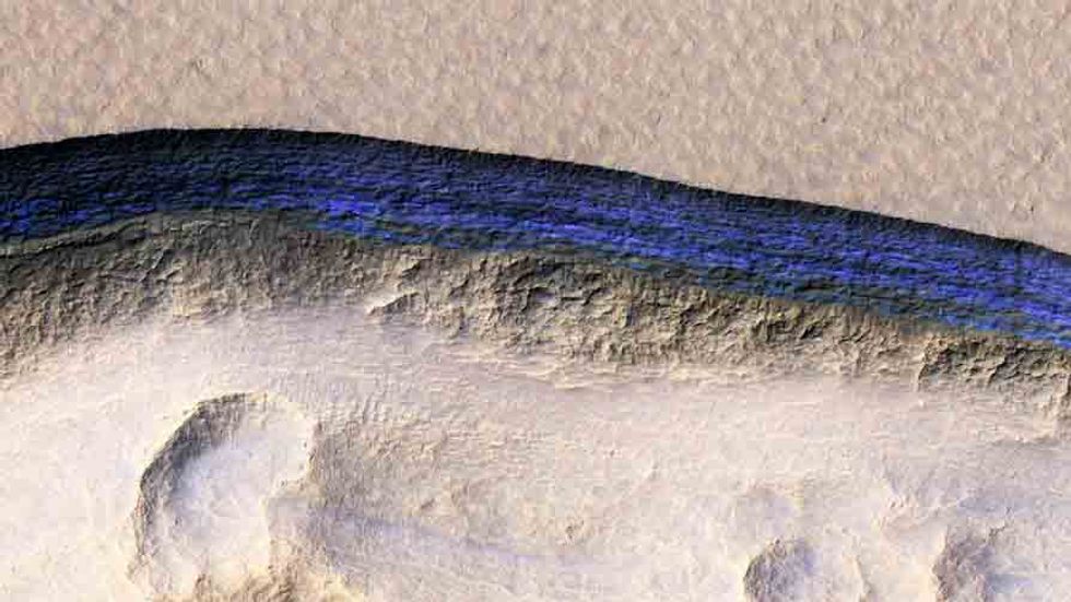 The ice layer found in one of eight sites on Mars. Credit: NASA/JPL/UNIVERSITY OF ARIZONA/USGS