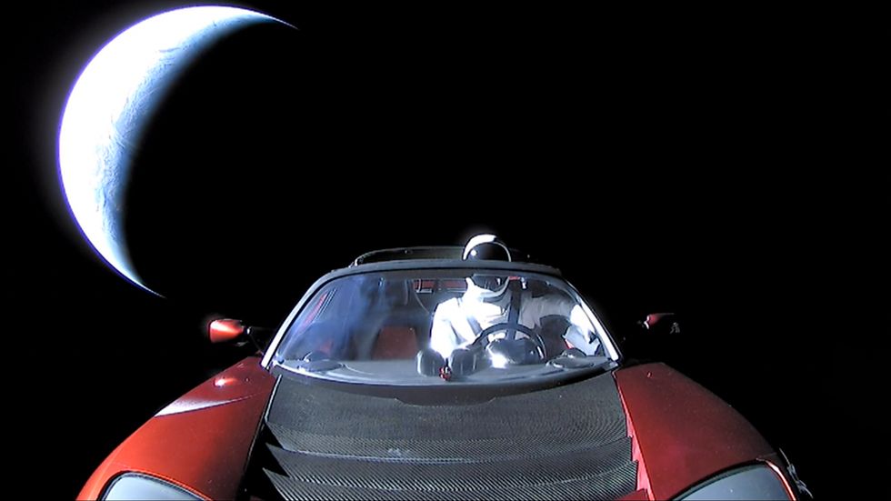 Elon Musk's Tesla Roadster tumbling through space