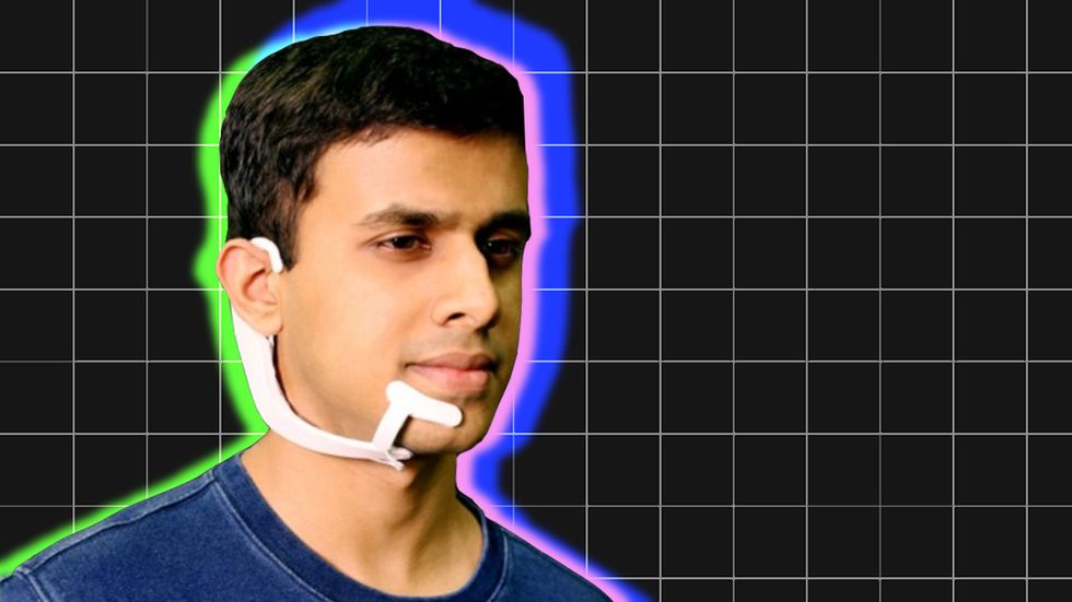 Arnav Kapur, a researcher at the MIT Media Lab, demonstrates AlterEgo.