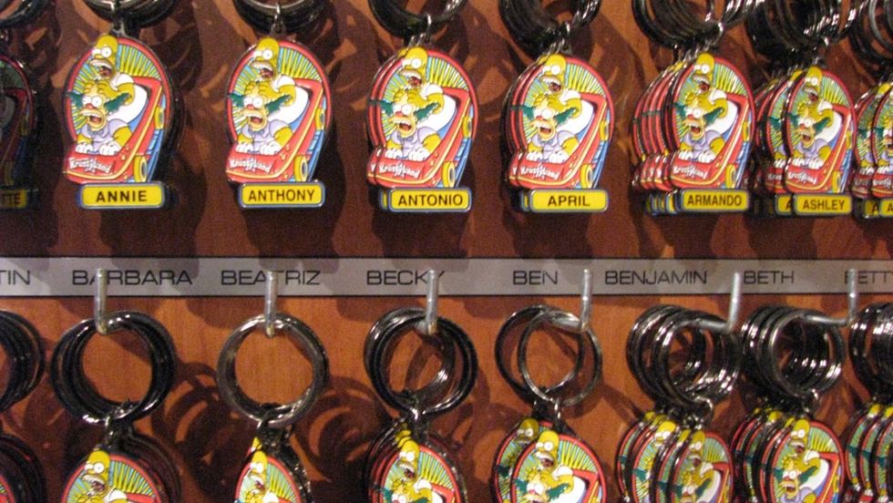 Personalized keychains at a tourist shop. Your name can affect your professional and romantic success and even where you choose to live.