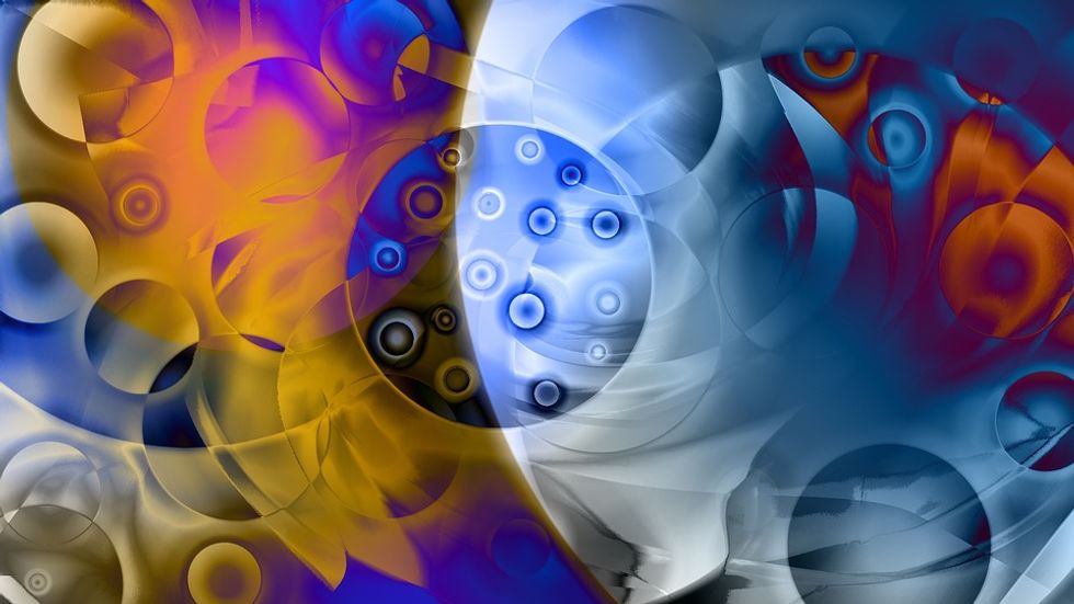 Artist's depiction of quarks inside an atom's nucleus.