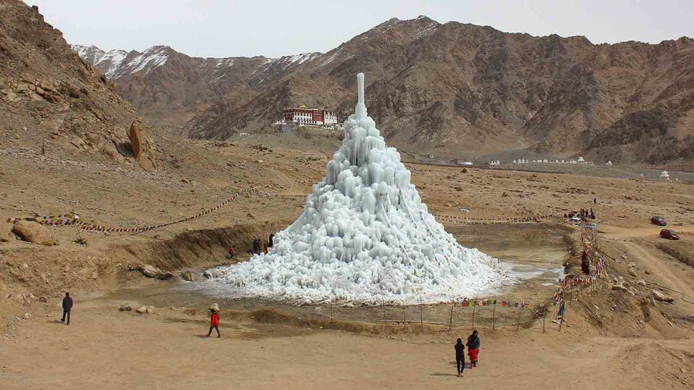 Sonham Wangchuk's ice stupas. Photo: Rolex Awards