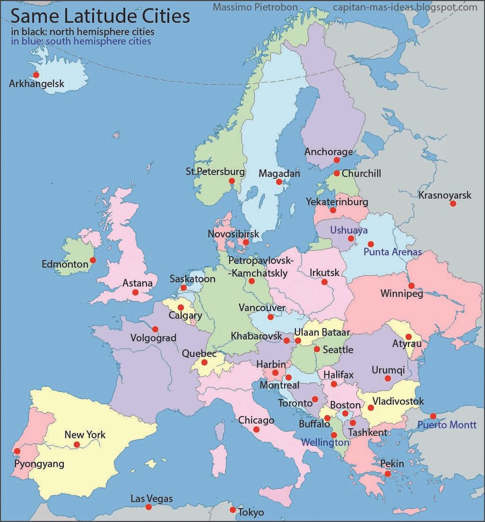 European Capitals Replaced By Cities With The Same Latitude Big