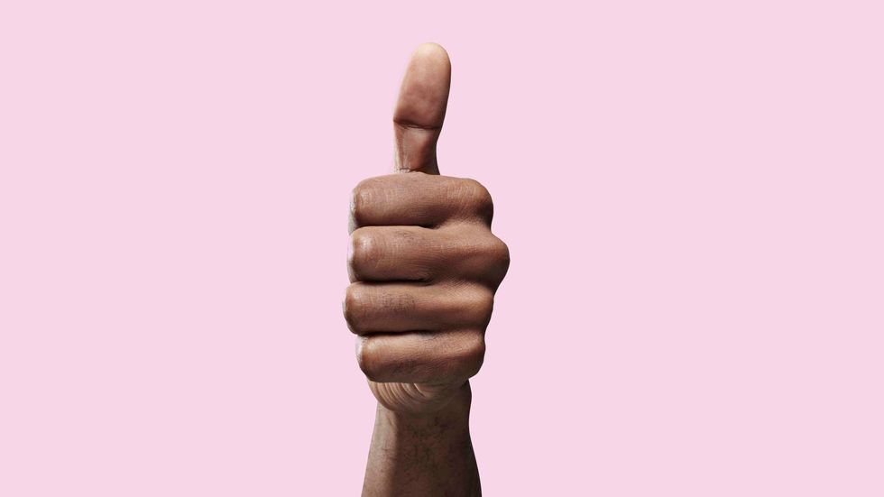 A close up of a hand doing a thumbs-up sign. (Klaus Vedfelt)