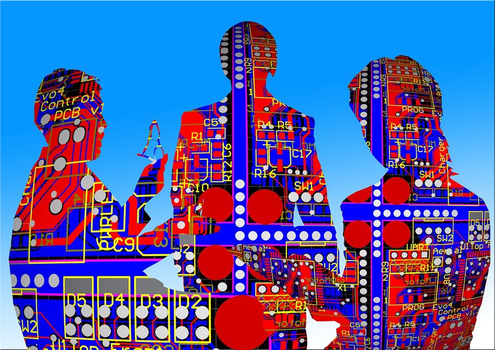 People cut out of a circuit board.
