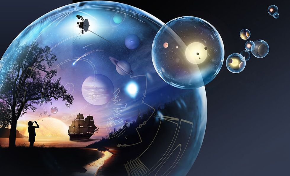 Child in a bubble with others floating nearby.