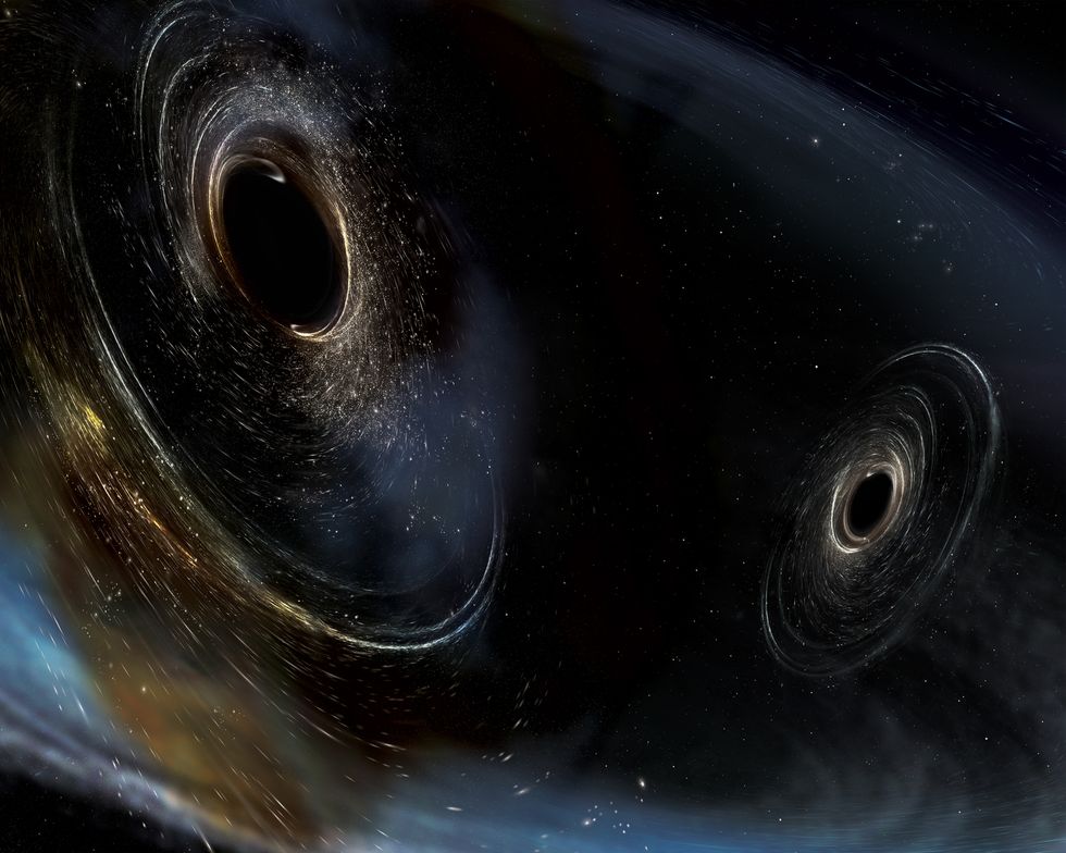 Two black holes sucking each other in.
