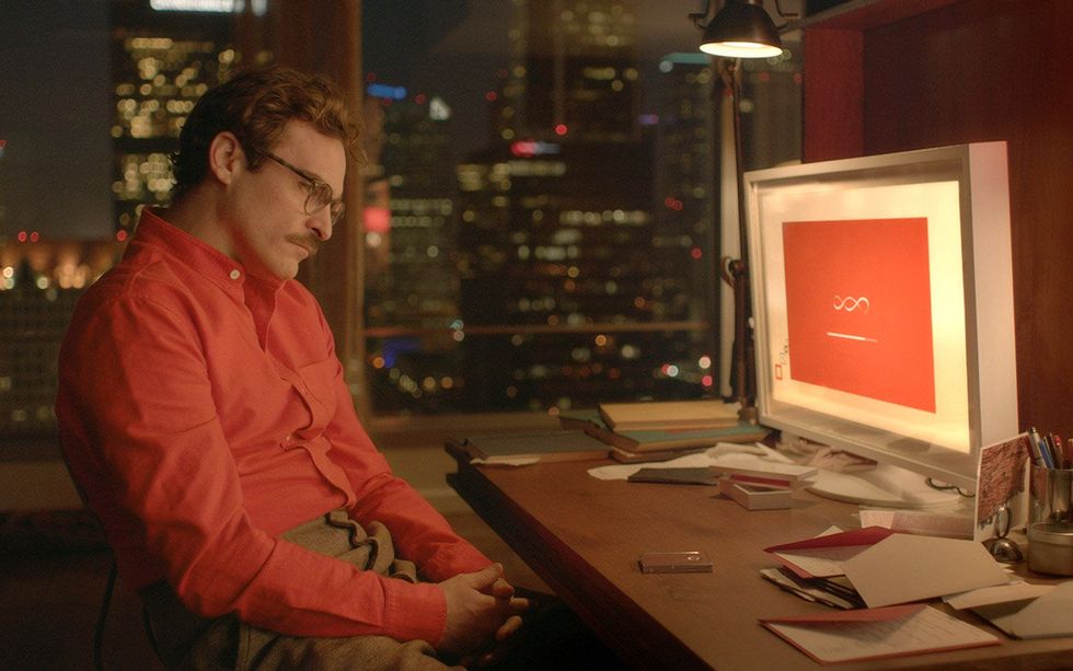 Theodore falls in love with Samantha, his operating system. From the movie Her (2013)
